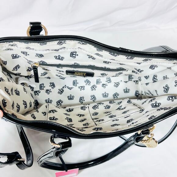 Juicy Couture Tote Handbag "Chain My Heart" Liqourice Black Heart Charms New - Picture 7 of 13